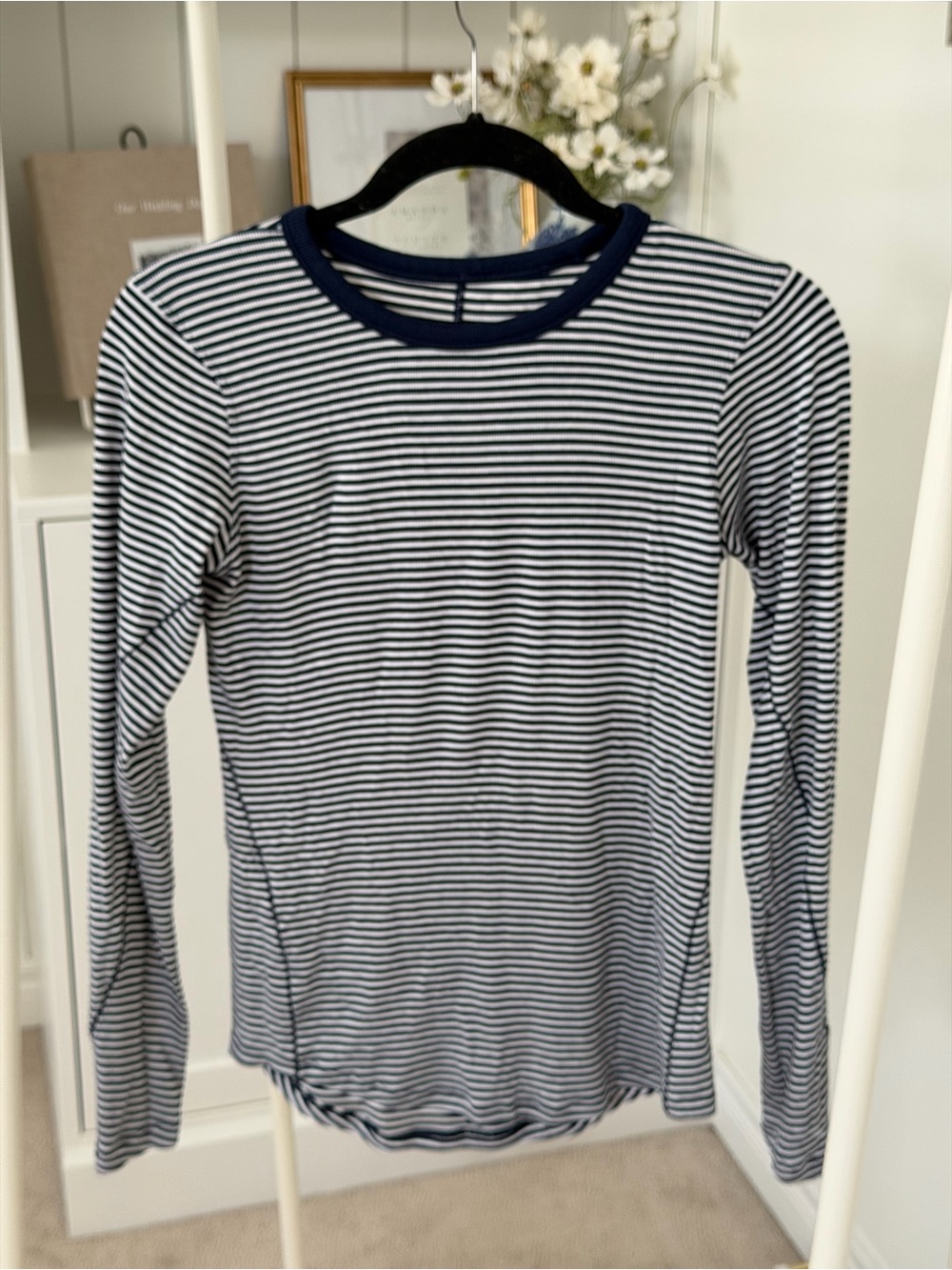 lululemon Navy and White Striped Crewneck Sweater